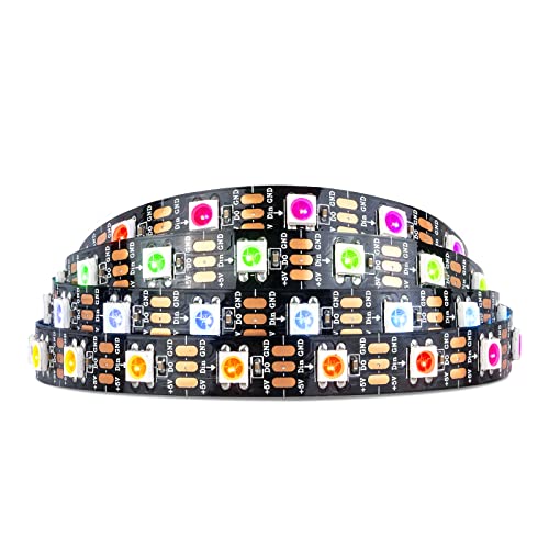 SEZO WS2812B ECO Ruban LED 1M 60 LEDs DC5V Adressables Individuellement SMD5050 Dream Color Bande lumineuse Fils en Alliage IP30 Non étanche PCB Noir pour Projets de Bricolage Intérieur(WS2812E)