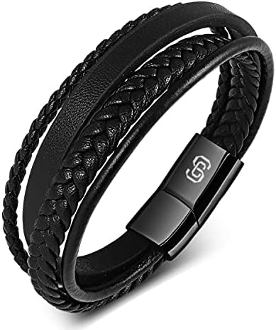 Bracciale Uomo Bracciali in Pelle con Fibbia Magnetica Acciaio Inossidabile Braccialetto uomo con Pacco Regalo,Utilizzabile per La Festa Del Papà,Regali di Compleanno e Così Via