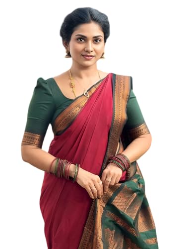 Image of South Cotton Gadwal Saree for Women | Celebrity Inspired Traditional Ethnic Wear | Chettinad & Kalyani Cotton Sarees | Soft Cotton Saree with Blouse Piece