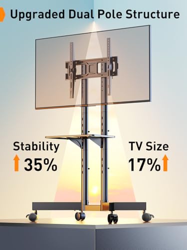 Image of Perlegear Rolling TV Stand, Mobile TV Stand with Wheels for 32-75 inch TVs, Height Adjustable Mobile TV Cart with -15 to +5 Tilt, Rolling Cart for 4K TV Max VESA 400x400mm up to 88lbs, PGTVMC14