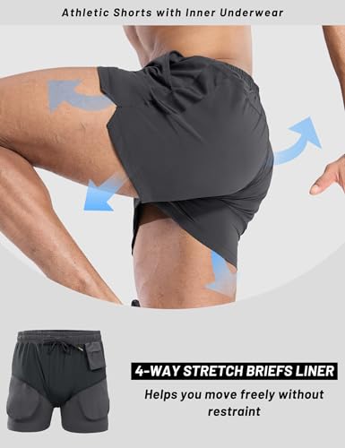 MIER 2 Pack Gym Shorts for Men Quick Dry Athletic Shorts with Brief Liner/Pockets for Running Workout Active, 3 Inch Inseam2