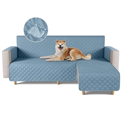 TAOCOCO 防水 カウチソファカバー フロアソファカバー コーナーソファカバー ソファーベッドカバー オットマンカバー コンパクト L字 肘付き 2人3人掛け 犬猫対策 毛髪不粘着 滑り止め 替えソファカバー 防塵 汚れ防止 傷防止 爪とぎ防止 おしゃれ ソファーカバー インテリア マルチカバー 四季適用 撥水加工 丸洗い可能 (シエラブルー色, 2+2人掛け)