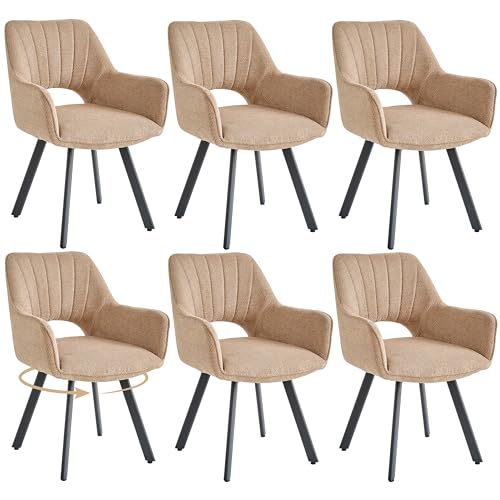 GrandCA HOME Lot de 6 chaises de Salle à Manger pivotantes avec accoudoirs,Rotation à 360°,chaises de Cuisine Modernes revêtues de Tissu pour Salle à...