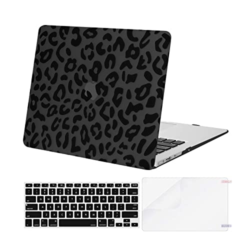 MOSISO Compatible with MacBook Air 13 inch Case (Models: A1369 & A1466, Older Version 2010-2017 Release), Plastic Leopard Grain Hard Shell Case & Keyboard Cover Skin & Screen Protector, Black
