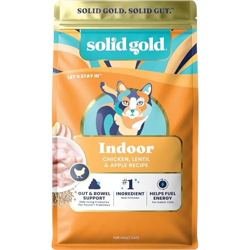 Solid Gold Indoor Dry Cat Food – Grain Free & Gluten Free – Chicken Cat Food Dry Kibble for Indoor Cats for Gut Health – Sensitive Stomach & Hairball Support for Adult Cats – 12LB