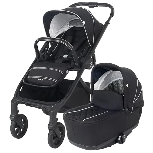 KidCo Uno+ Stroller System Combo, Luxury Double Strollers for Newborn to Toddler with Matching Detachable Seat and Carry Cot Bassinet - Allegra Black