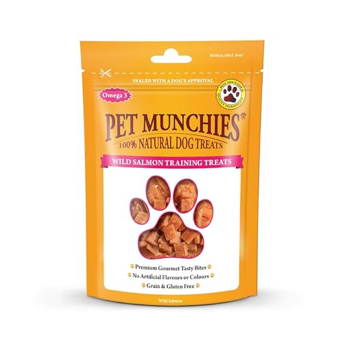 Pet Munchies Wild Salmon Dog Training Treats, Grain Free Tasty Bites with Natural Real Meat 50g (Pack of 8)