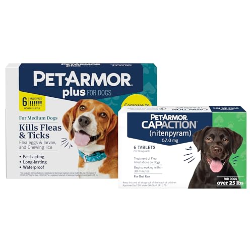 Image of PetArmor Plus Medium Dog 6ct (23-44 lbs) + PetArmor CapAction Large Dog 6ct (25+ lbs) Treat and Prevent Bundle - Fast Acting and Long Lasting Flea and Tick Care