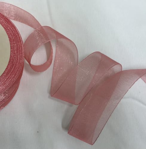 Image of Bells&Whistles Sheer Organza Ribbon | Pack of 2 | Length: 50 Yards Width: 1 inch | Christmas, Festive Decoration. (Flamingo)