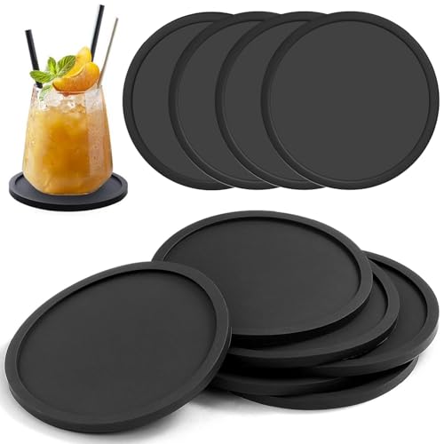 10 peças base de copos de vidro preto para bebidas, 10 cm redondos porta-copos antiderrapantes silicone, sem BPA Porta-copos de silicone para copos, bases para copos de silicone para exteriores e