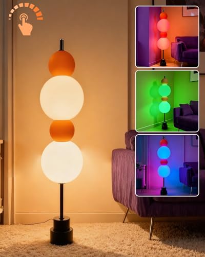 Image of Lightdot RGB& 3000K Floor Lamp with Touch Control, Dimmable Colors Temperature, Globe Modern Floor Lamp with Smart Bulb Included, Orange Standing Lamps for Living Room /Sofa Beside /Corner Decor