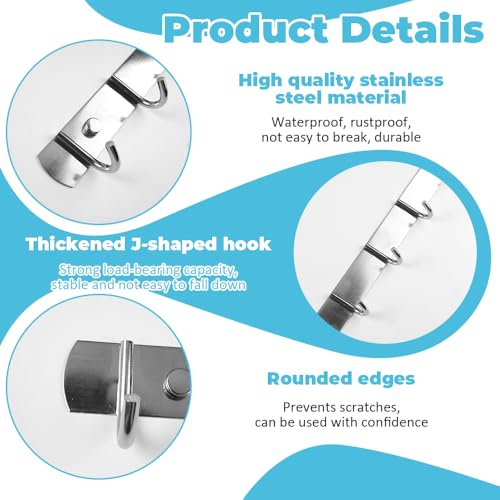Xyvor 4 Stück Hakenleiste Küche, 32cm Hakenleiste Edelstahl, Edelstahl Küchenhalterung, Hängeleiste Küche, Küchenleiste, Kleiderhakenleiste, Garderobenhaken mit 6 Haken, Für Badezimmer, Wohnzimmer
