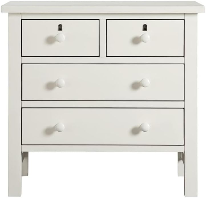 Pemberly Row 4-Drawer Antique White Wood Nightstand, Distressed Finish, French Dovetail Drawers, Faux Keyhole Accents, 28" W x 18.5" D x 26.75" H, Fully Assembled Bedroom Storage Furniture