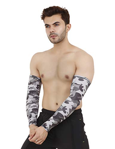 Image of NEVER LOSE Printed Arm Sleeves for Men & Women, Stretchable Breathable Compression Sports Sleeves for Gym, Cycling, Running, Driving & Outdoor Activities (Pack of 2 Pairs)