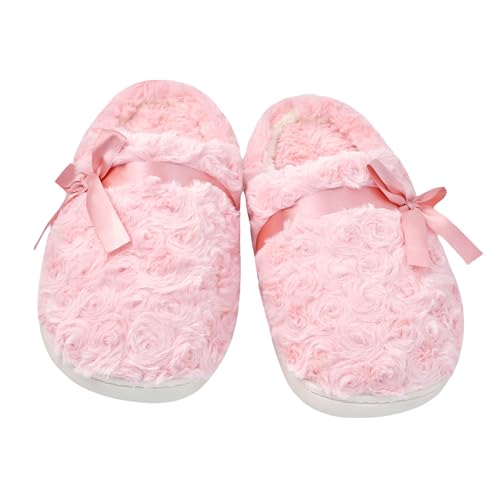 DCLTD Fluffy House Slippers for Women Flower Bedroom Shoes Cozy Warm Slip on Indoor and Outdoor Winter Shoes Super Soft Rose Slippers Christmas Gifts