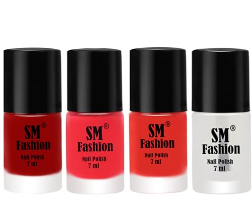 Image of Nail Polish Combo Set (Pack of 4) Quick Dry Gel Finish Nail Paint | Light Red,Rose Pink,Candy Orange,Top Coat | 7 ml Each