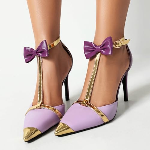 Ladies Stiletto Heel Sandals Poitned Toe T-Bar Bows3