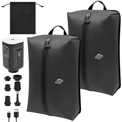 DJAPWPX Pacote com 2 sacos reutilizáveis de vedação a vácuo com bomba elétrica recarregável, cubos de compressão de 17 L para mochila de mala de mão, bolsas de armazenamento IP67 à prova d'água para