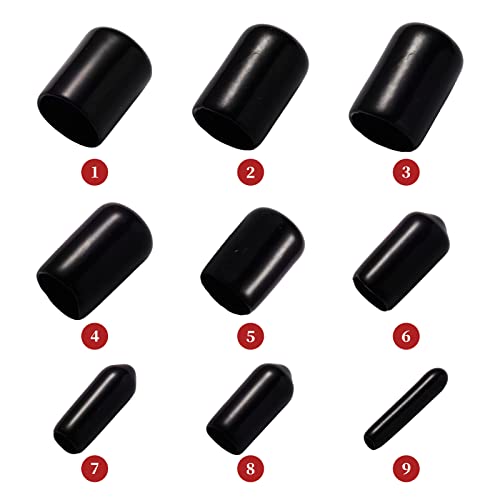 Aleric 163pcs Rubber End Caps, Round Bolt Covers Caps, Vinyl End Caps Screw Thread Protectors, Rubber Screw Covers Bolt Caps for Metal Tube Rod Bolt in 9 Sizes from 2mm to 20mm (Black) - Thumbnail 3