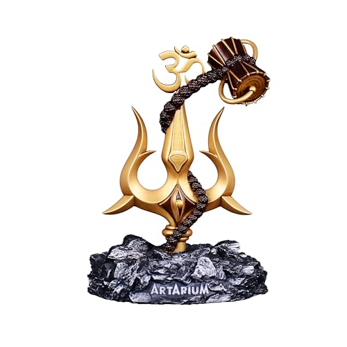 Artarium Resin Trishul with Damru Traditional Shiva Unique Idol Decorative Showpiece for Home Decor Pooja Room (Trishul with Damru- Black Base 6.88 Inch)