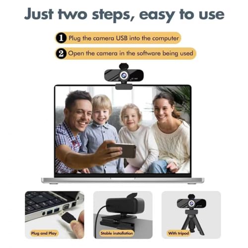 image for Tewiky Full HD Webcam with Built-in Microphone and Rotatable Tripod, 1