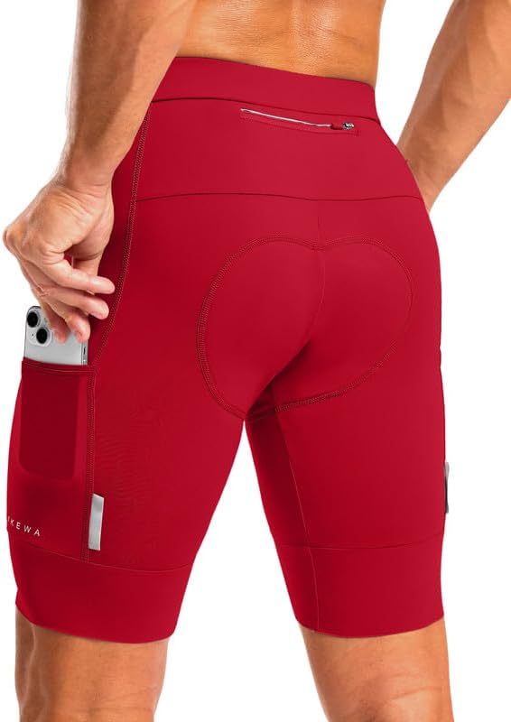 Bikewa Men's Bike Shorts 4D Padded Cycling Shorts for Men Road Riding Biking Bicycle Zipper Pockets