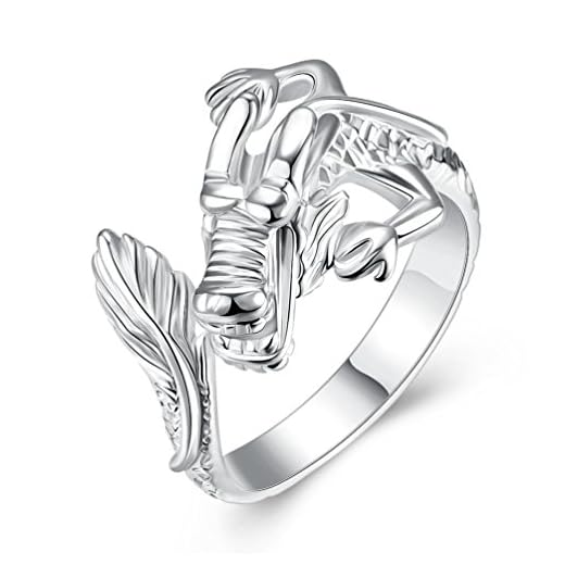 HMILYDYK Kinesisk drake mode 925 sterling silver pläterad öppen ring smycken e Silver, 8, cod. GU0718