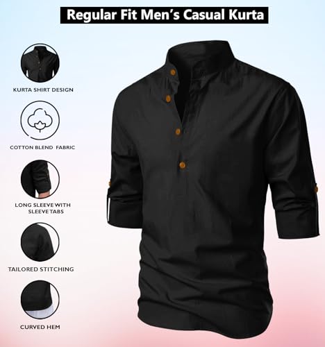 Image of Men's Kurta || Chinese Collar Long Sleeves || Straight Hip Length Kurtas || Short Kurta for Men || for Festival || Function || Occasion Wear Fancy Kurta for || Best Gifts for Mens