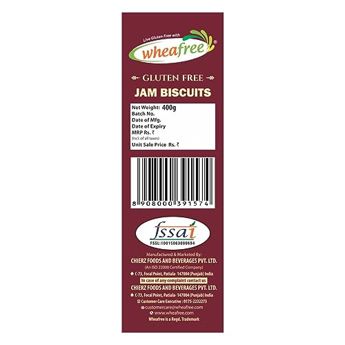 Image of Wheafree Gluten Free Jam Biscuits | Mixed Fruit Pulp Filled Cookies | Tasty & Crunchy Snacks | Perfect Tea-Time Treat | 400g Vegetarian Biscuit Pack (Pack of 3)