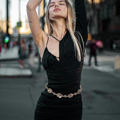 PRETYZOOM Flower Chain Belt: 120cm Adjustable Retro Floral Metal Waist Belt For Women - Versatile Chain For Dresses Jeans & Bohemian Style Outfits4