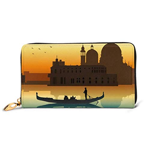 Preisvergleich Produktbild JHGFG Mode Handtasche Reißverschluss Brieftasche Silhouette Illustration Menschen auf Gondel Venedig Telefon Kupplung Geldbörse Abendkupplung Blockieren Leder Brieftasche Multi Card