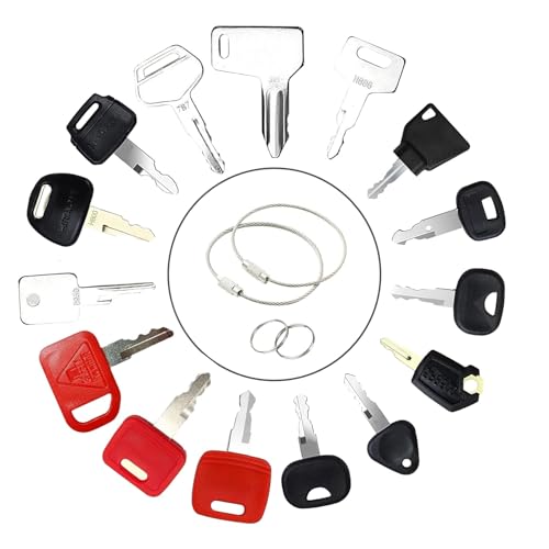 Alriedy 18 Stück Universal Bagger Schlüssel Set,Baumaschinen Schlüssel Set, Ersatz Zündschlüssel, Traktor Zubehör Mit JCB, Caterpillar, Takeuchi, Kubota, Volvo, Hitachi, 14603/14607 Für Motor.