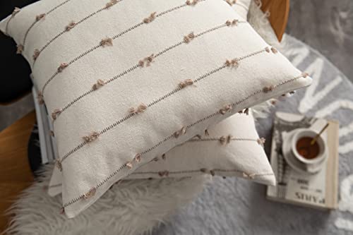 Caflife Boho Throw Pillow Covers 20X20 Inches Beige And Natural Linen, Set Of 2 Modern Farmhouse Decorative Pillow Covers For Couch Bed, Living Room #TOP4