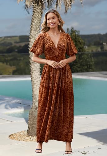 Image of Sissyaki Velvet Maxi Dress Fall Wedding Guest Dress 2026 | Semi Formal to Formal Events, Family Pictures, Holiday Party Dinner Dress