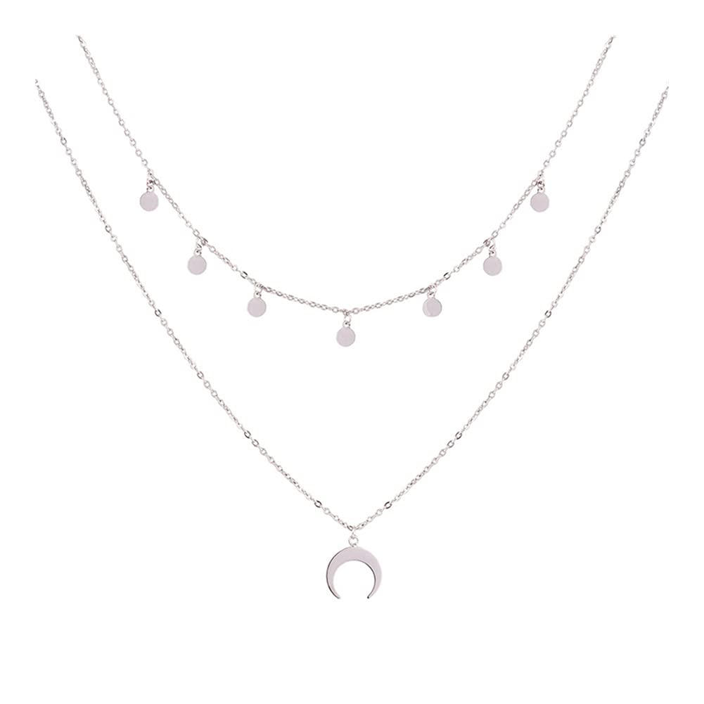 LYLY Necklace Multi-layer Wafer Moon Necklace for Women, Silver (Metal Color : Silver)