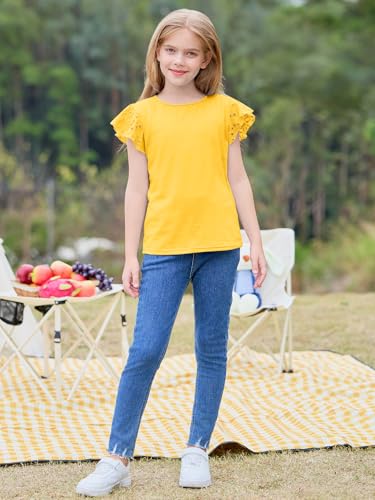 Image of Imily Bela Girls Ruffle Sleeve Shirts Crewneck Eyelet Tops 4-15 Years | Cute summer casual blouse, Soft breathable eyelet fabric with ruffle sleeves, Comfortable daily shirts for kids