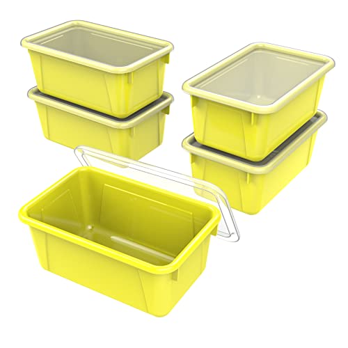 Image of Storex Small Cubby Bins - Plastic Storage Containers for Classroom with Non-Snap Lid, 12.2 x 7.8 x 5.1 inches, Yellow, 5-Pack (62410A05C)