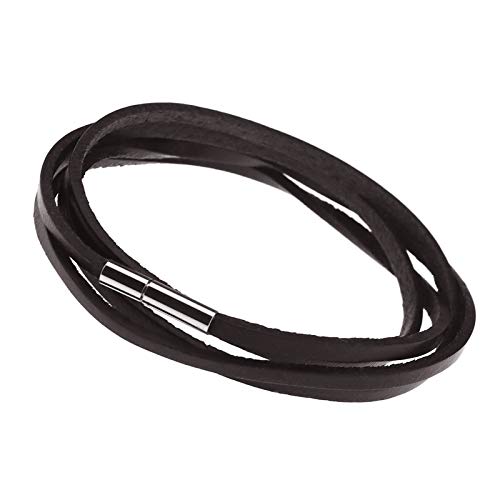 YINETTECH Bracelet en cuir de qualité avec fermoir en acier léger pour homme et femme Marron foncé 78 cm Cover