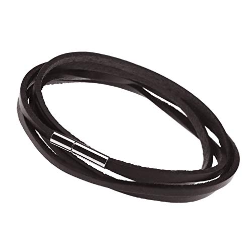 YINETTECH Bracelet en cuir de qualité à plusieurs couches avec fermoir en acier - Léger - Marron foncé - 78 cm