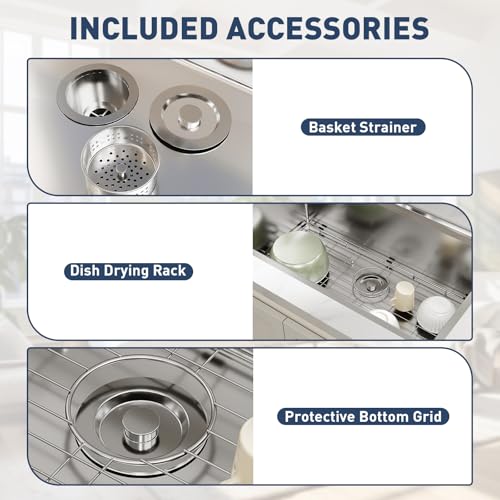 GarveeHome Undermount Kitchen Sink, 27x19 Inch Stainless Steel Kitchen- Single Bowl Sinks, Modern Top Mount 16 Gauge Workstation Sink-with Accessories for Bar, Silver (Not Included Faucet)