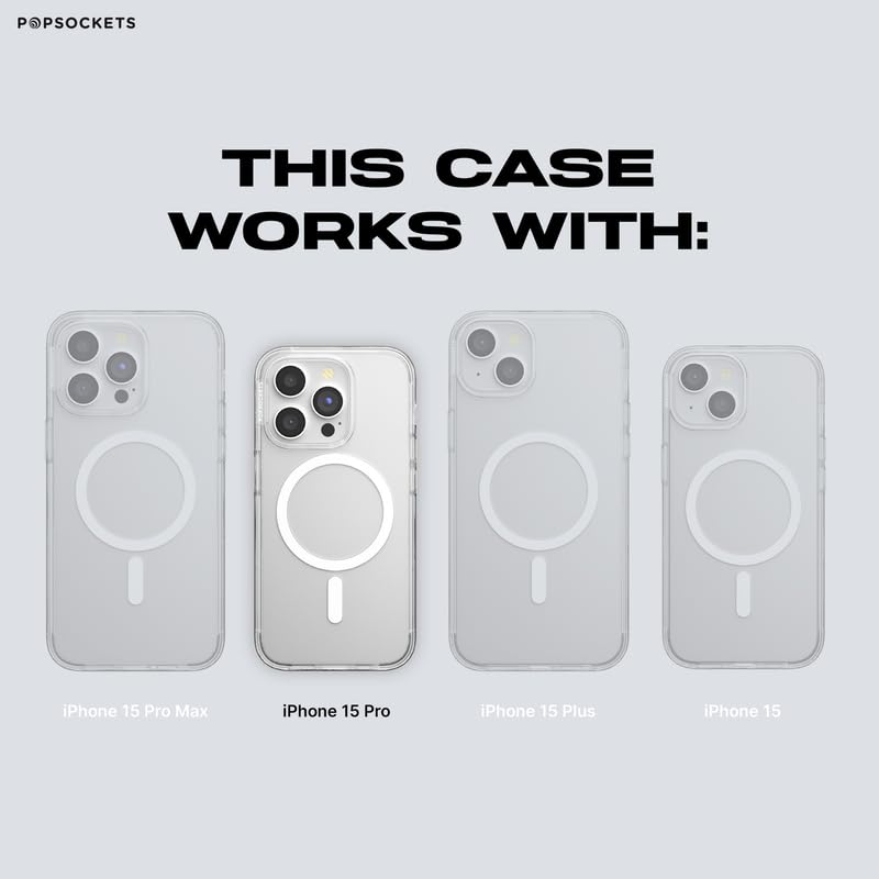 Custodia PopSockets Per IPhone 15 Pro Con Impugnatura MagSafe - Blu Navy, Ricarica Wireless - Foto 6