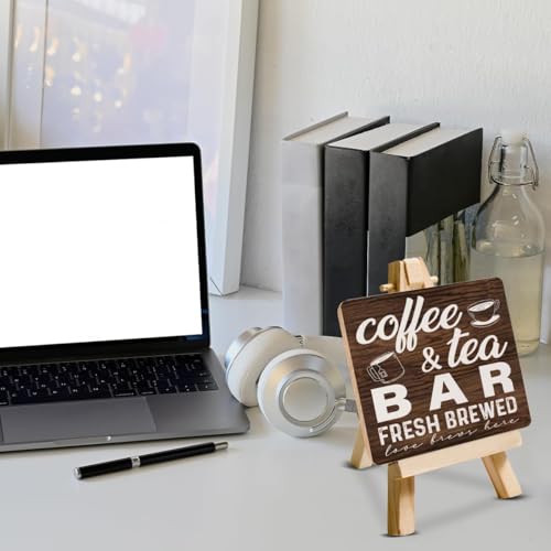 Image of Sarvada DecorCoffee Sign Coffee Signs for Coffee Station Farmhouse Coffee and Tea Wooden Sign with Easel for Home Kitchen Living Room Desk Decor, polychrome