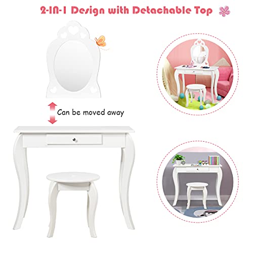 image for HONEY JOY Kids Vanity Set with Mirror, Toddler Wooden Vanity Table wit