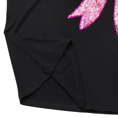 Image of PESION Valentine's Shirts for Women Shiny Sequined Bowknot T-Shirt Tops Tees, Black+ Rose Bow, XX-Large