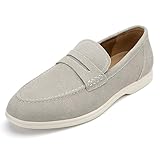 Meijiana Men's Genuine Leather Loafers Slip-On Moccasins Suede Dress Shoes, Lightweight and Breathable with Rubber Sole Stylish Mens Loafers White 10 US