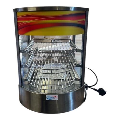 Curved Glass Commercial Hot Food Pie Pizza Warmer Display Cabinet silver