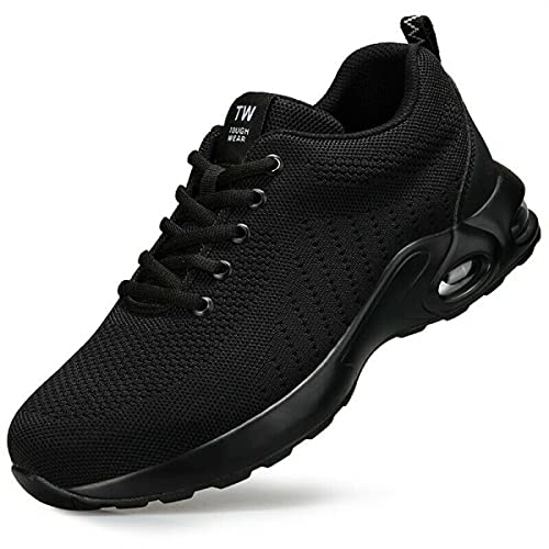 Women's New Safety AIR Absorbing Lightweight Steel Toe Cap Trainers Boot Shoes UK 4-8 (Black 9192, Numeric_6)