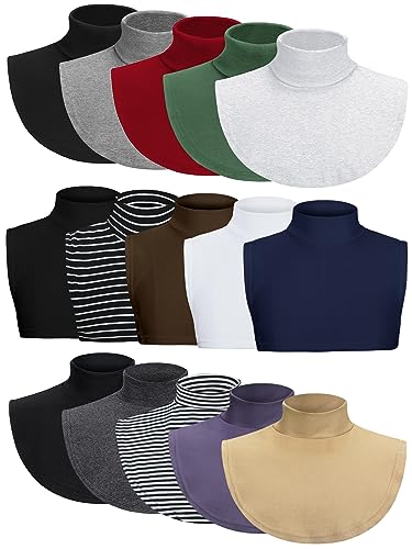 Hoolerry 15 Pcs Fake Turtleneck Bulk for Women Fake Collar Winter False Dickey Detachable Collars Unisex Cotton Neck Cover Simple Half Top Mock Turtleneck Gaiters Warmer for Men Sweater Blouse