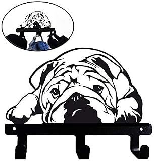 English Bulldog Resting Lazy Sleeping Shaped Black Coated Metal Wall Hook for Leash