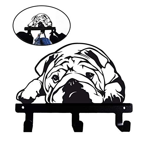 English Bulldog Resting Lazy Sleeping Shaped Black Coated Metal Wall Hook for Leash